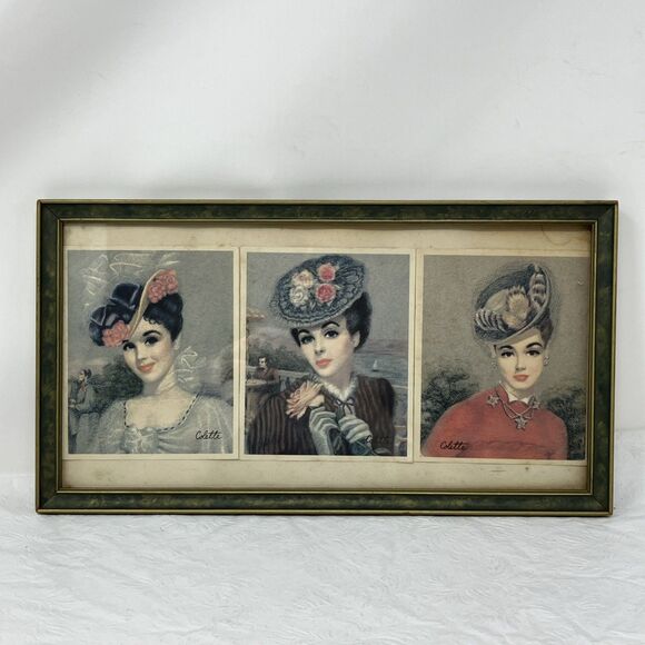 VTG Victorian Colette Framed Print Trio Picture French Provincial Lady Woman - Picture 1 of 12